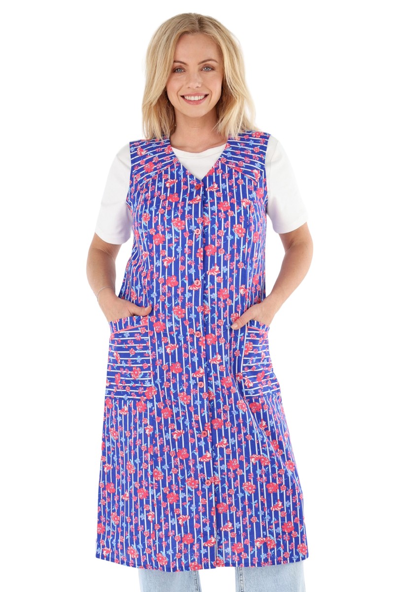 Knopfkittel Baumwolle bunt Kochschürze Hauskleid Kittel Schürze ohne Arm