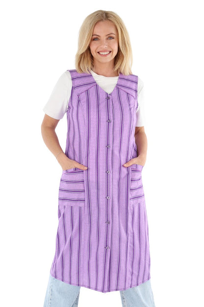 Knopfkittel Baumwolle bunt Kochschürze Hauskleid Kittel Schürze ohne Arm