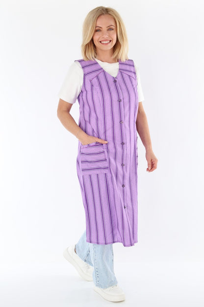 Knopfkittel Baumwolle bunt Kochschürze Hauskleid Kittel Schürze ohne Arm