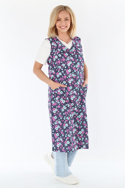 Knopfkittel Baumwolle bunt Kochschürze Hauskleid Kittel Schürze ohne Arm