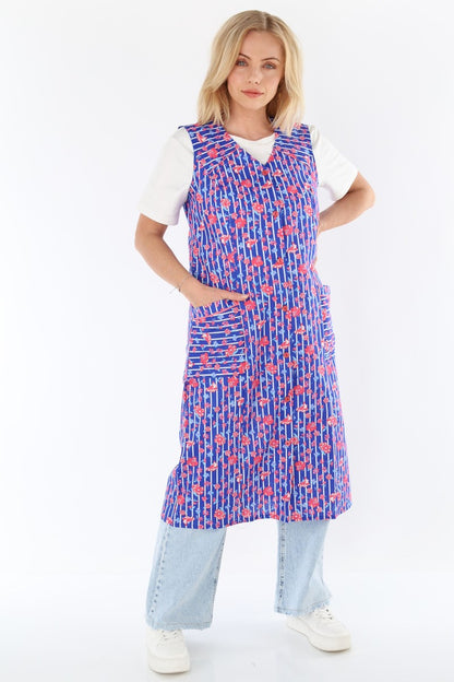 Knopfkittel Baumwolle bunt Kochschürze Hauskleid Kittel Schürze ohne Arm