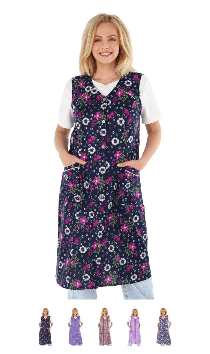 Knopfkittel Baumwolle bunt Kochschürze Hauskleid Kittel Schürze ohne Arm