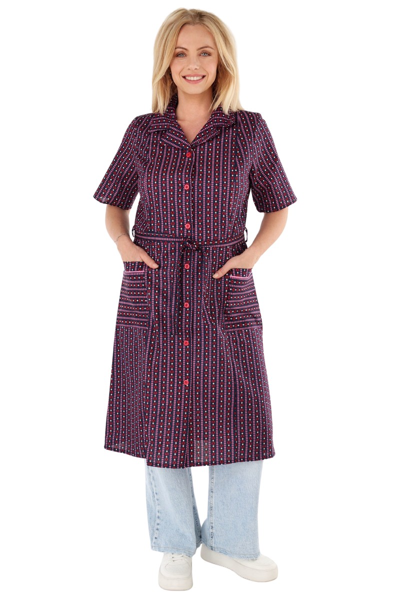 Women's Cotton Button-Front Tunic with Belt, 3/4 Sleeve, V-Neck, Pockets