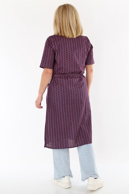 Knopfkittel Damen Baumwolle mit Gürtel 1/4 Arm V-Ausschnitt Taschen