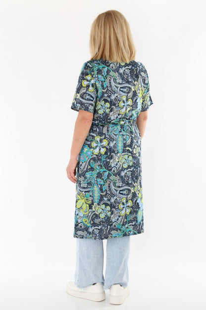 Knopfkittel Damen Baumwolle mit Gürtel 1/4 Arm V-Ausschnitt Taschen