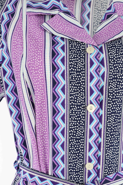 Knopfkittel Damen Baumwolle mit Gürtel 1/4 Arm V-Ausschnitt Taschen