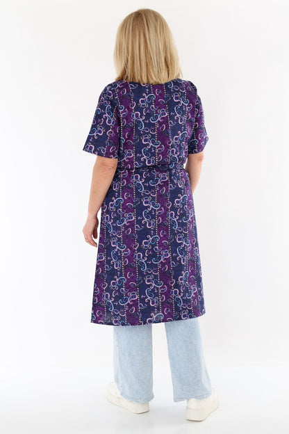 Knopfkittel Damen Baumwolle mit Gürtel 1/4 Arm V-Ausschnitt Taschen