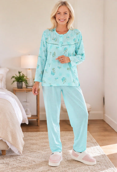 Damen Schlafanzug langarm lange Hose 65% Baumwolle verschiedene Farben