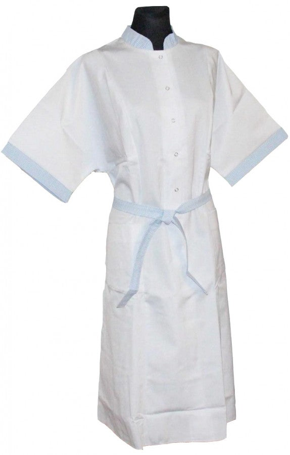 Women's Nurse Lab Coat Apron Short Sleeve White Press Studs Size 46