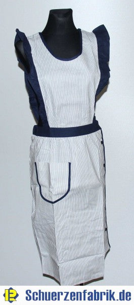 Chasuble Kasack Überwurf II. Wahl Schürze gestreift blau mit Rüsche
