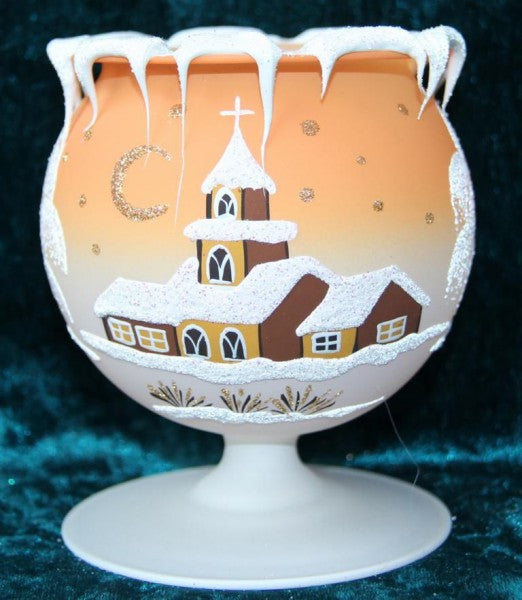 Kelch fürs Teelicht aus Glas orange Weihnachten handbemalt