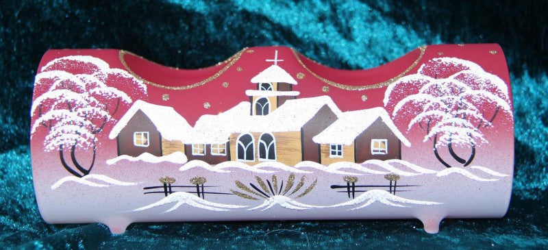 2-flame glass tealight holder red Christmas hand-painted