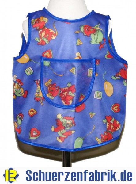 Kinderschürze hinten zu knöpfen Dederon Malschürze Backen Essen blau lustig